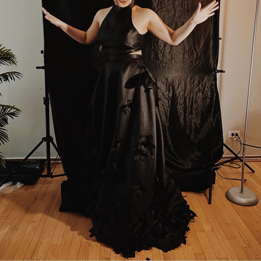 Sherri Hill Black Floral Prom Dress